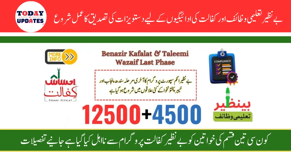 Document Verification Process Begins for Benazir Taleemi Wazifa of 4,500 and Kafaalat Payment of 12,500